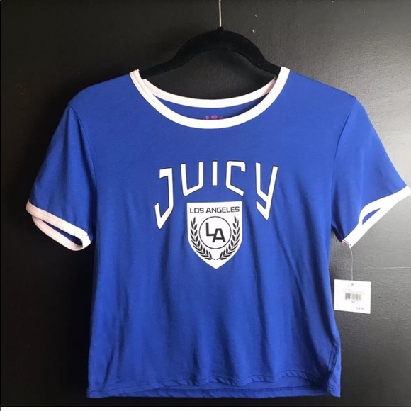New JUICY COUTURE LA Crest Logo Tee T-shirt Black White Trim California JC Girls - Picture 11 of 11
